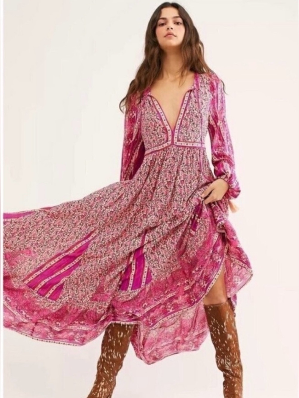 Free People Happy Feelings Maxi Dress, Size XS, Pink Multi Color NWOT